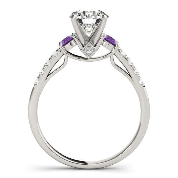 Diamond & Amethyst Three Stone Bridal Set Ring 18k White Gold (0.55ct)