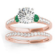 Diamond & Emerald Three Stone Bridal Set Ring 18k Rose Gold (0.55ct)