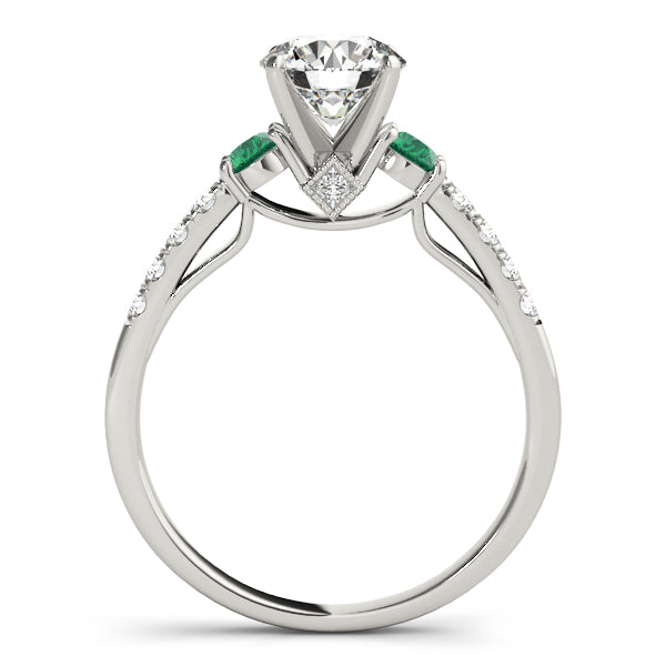 Diamond & Emerald Three Stone Bridal Set Ring 18k White Gold (0.55ct)