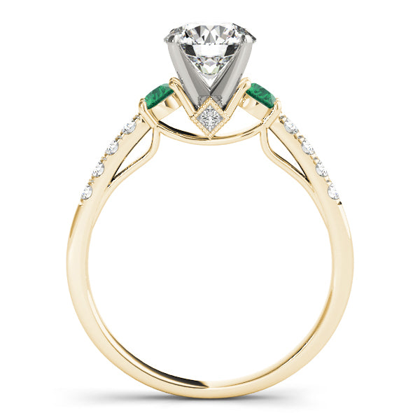 Diamond & Emerald Three Stone Bridal Set Ring 18k Yellow Gold (0.55ct)
