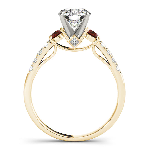 Diamond & Garnet Three Stone Bridal Set Ring 14k Yellow Gold (0.55ct)