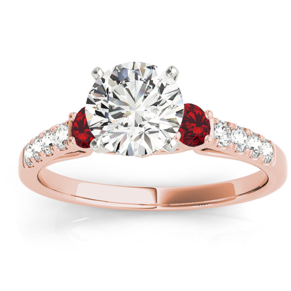 Diamond & Ruby Three Stone Bridal Set Ring 14k Rose Gold (0.55ct)