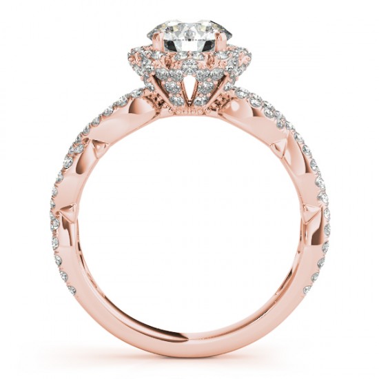 Twisted Halo Lab Diamond Flower Engagement Ring Setting 14k R. Gold 0.63ct