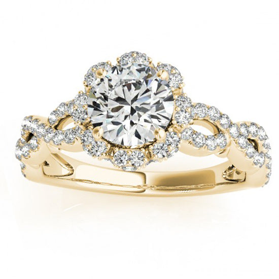 Twisted Halo Diamond Flower Engagement Ring Setting 14k Y. Gold 0.63ct