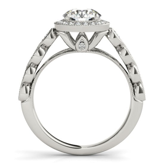 Amethyst & Diamond Halo Engagement Ring 18K White Gold (0.36ct)