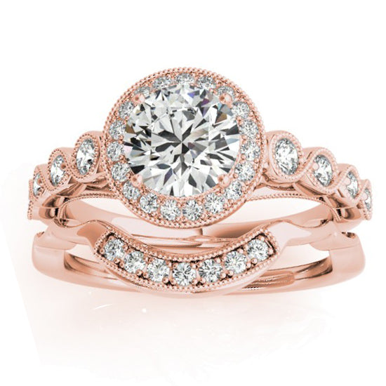 Diamond Halo Swirl Bridal Set Setting 18K Rose Gold (0.41ct)