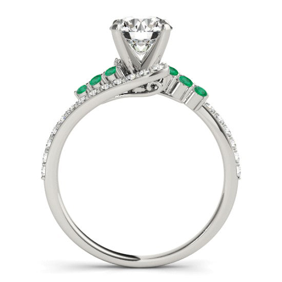 Diamond & Emerald Bypass Engagement Ring 18k White Gold (0.45ct)