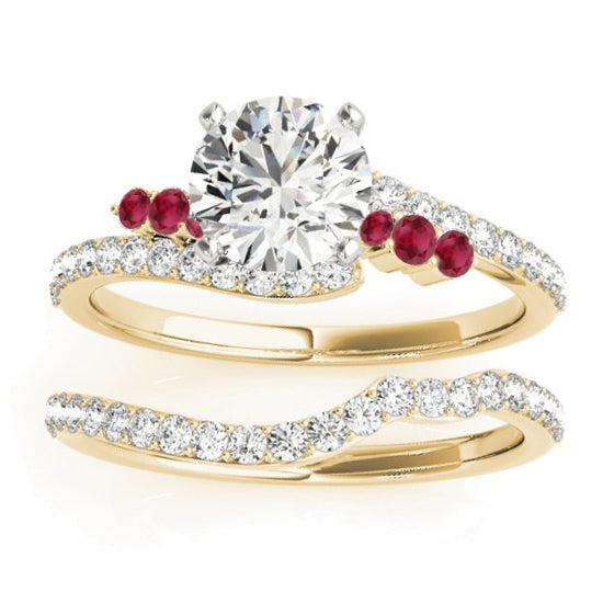 Diamond & Ruby Bypass Bridal Set 14k Yellow Gold (0.74ct)