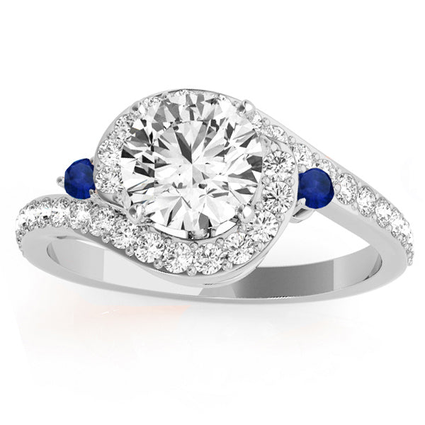 Halo Swirl Sapphire & Diamond Engagement Ring 18K White Gold (0.48ct)