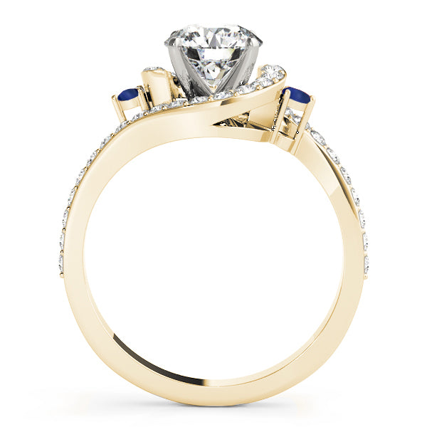 Halo Swirl Sapphire & Diamond Engagement Ring 18K Yellow Gold (0.48ct)