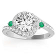 Halo Swirl Emerald & Diamond Engagement Ring 14k White Gold (0.48ct)