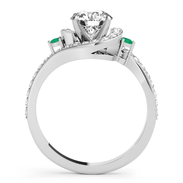 Halo Swirl Emerald & Diamond Engagement Ring 18K White Gold (0.48ct)