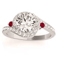 Halo Swirl Ruby & Diamond Engagement Ring 18K White Gold (0.48ct)