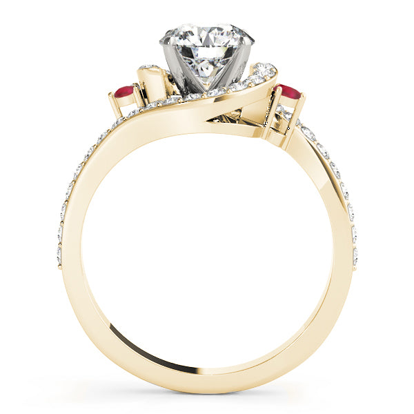 Halo Swirl Ruby & Diamond Engagement Ring 18K Yellow Gold (0.48ct)