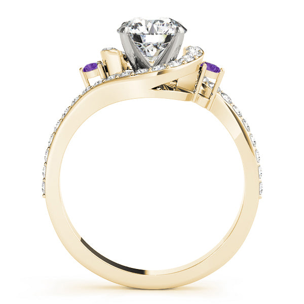 Halo Swirl Amethyst & Diamond Bridal Set 14k Yellow Gold (0.77ct)