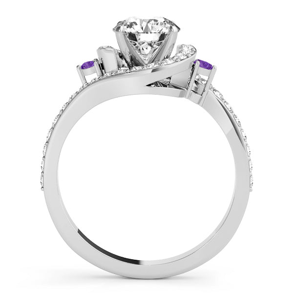 Halo Swirl Amethyst & Diamond Bridal Set 18K White Gold (0.77ct)