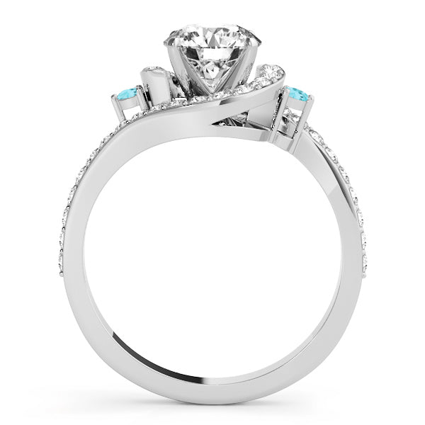 Halo Swirl Aquamarine & Diamond Bridal Set 18K White Gold (0.77ct)