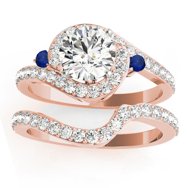 Halo Swirl Sapphire & Diamond Bridal Set 14k Rose Gold (0.77ct)