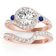 Halo Swirl Sapphire & Diamond Bridal Set 14k Rose Gold (0.77ct)