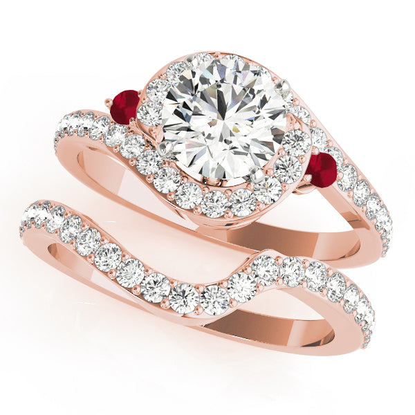 Halo Swirl Ruby & Diamond Bridal Set 14k Rose Gold (0.77ct)