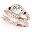 Halo Swirl Ruby & Diamond Bridal Set 14k Rose Gold (0.77ct)