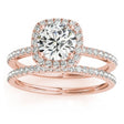 Square Halo Lab Diamond Bridal Set Ring Setting & Band 14k Rose Gold 0.35ct