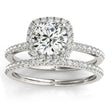 Square Halo Lab Diamond Bridal Setting Ring & Band 18k White Gold (0.33ct)