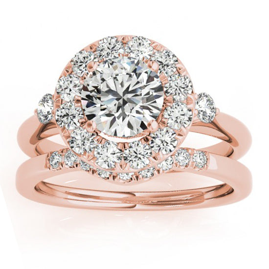 Circle Halo Diamond Bridal Set Ring & Band 14k Rose Gold 0.60ct