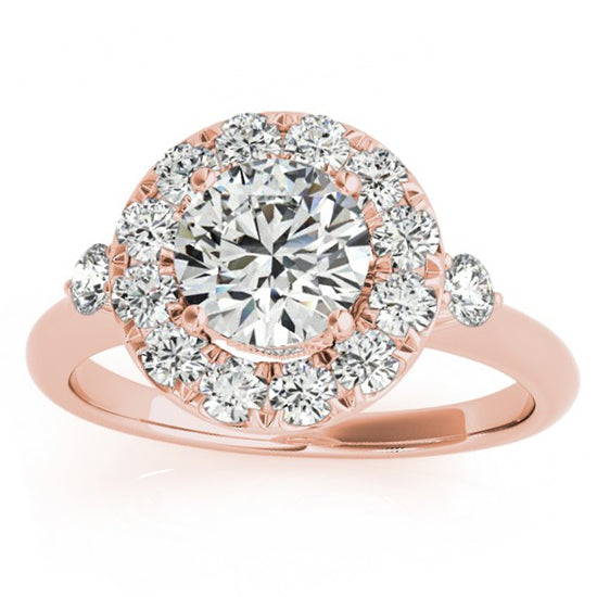 Circle Halo Diamond Bridal Set Ring & Band 14k Rose Gold 0.60ct