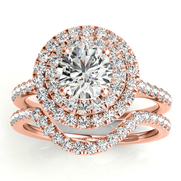 Diamond Double Halo Bridal Set Setting 14k Rose Gold (0.50ct)