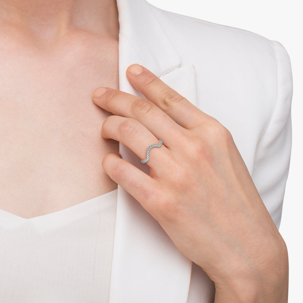 Diamond Semi Eternity Contour Wedding Band in 14k White Gold 0.17ct