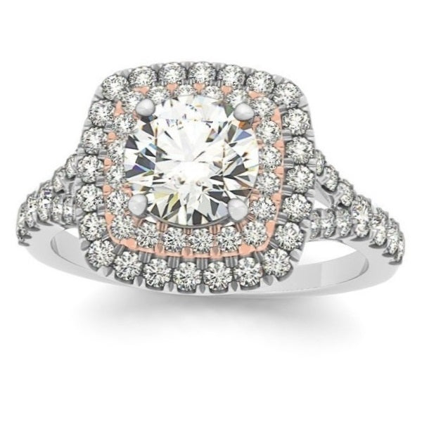 Square Double Halo Diamond Engagement Ring 14k Two-tone Gold (0.62ct)