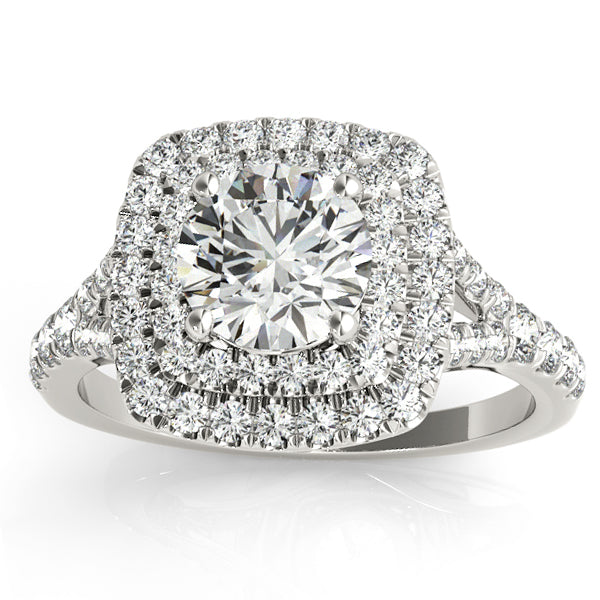 Square Double Halo Lab Diamond Engagement Ring 18k White Gold (0.62ct)