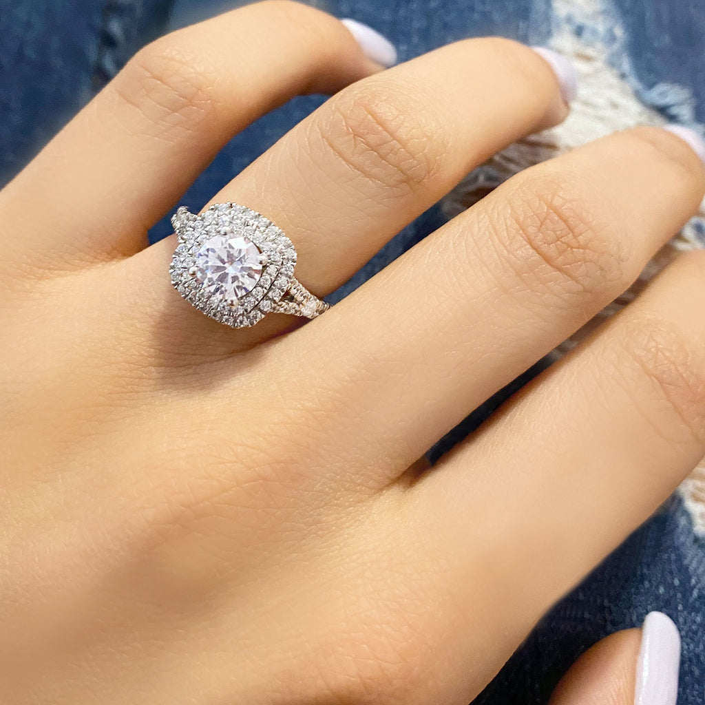 Square Double Halo Lab Diamond Engagement Ring 18k White Gold (0.62ct)