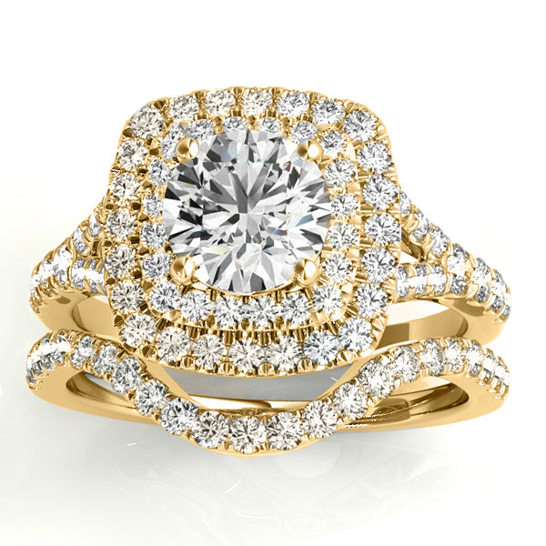 Square Double Halo Lab Diamond Bridal  Set 14k Two-tone Yellow Gold (0.87ct)