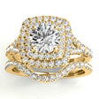 Square Double Halo Lab Diamond Bridal  Set 18k Yellow Gold (0.87ct)