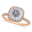 Cushion Salt & Pepper Diamond Halo Engagement Ring French Pave 14k R. Gold 2.00ct