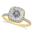 Cushion Salt & Pepper Diamond Halo Engagement Ring French Pave 14k Y. Gold 2.00ct