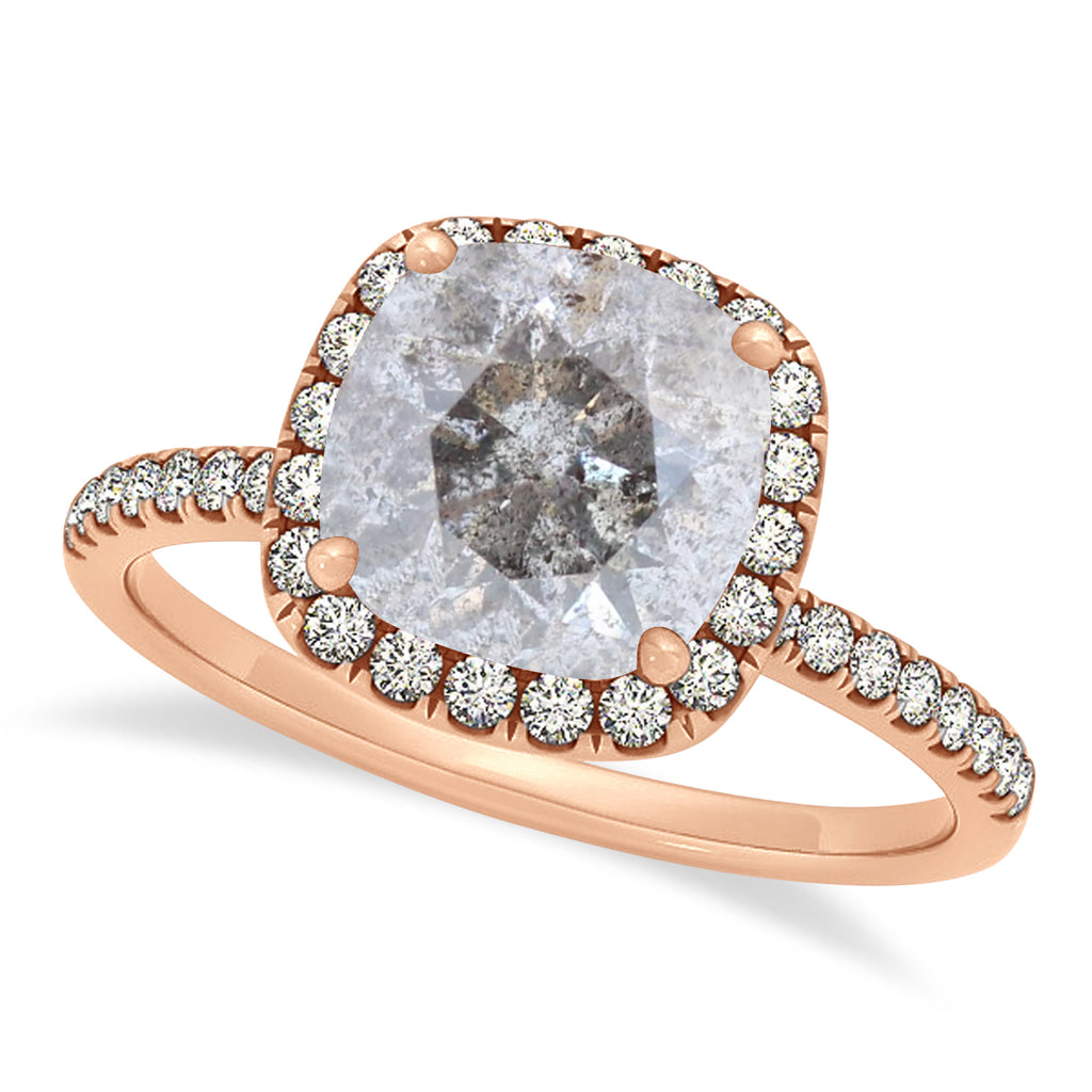 Cushion Salt & Pepper Diamond Halo Engagement Ring French Pave 18k R. Gold 2.00ct
