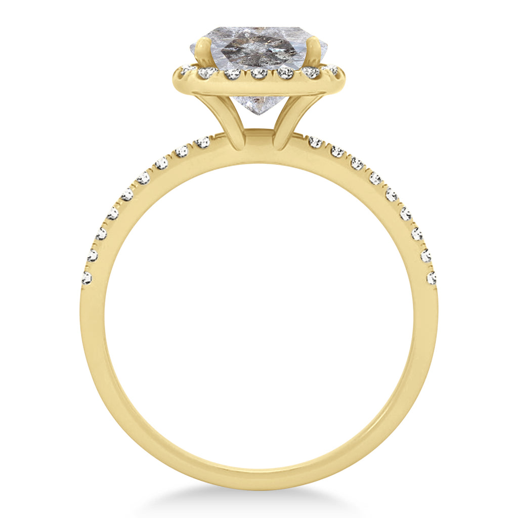 Cushion Salt & Pepper Diamond Halo Engagement Ring French Pave 14k Y. Gold 0.70ct