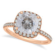 Cushion Salt & Pepper Diamond Halo Engagement Ring French Pave 18k R. Gold 0.70ct