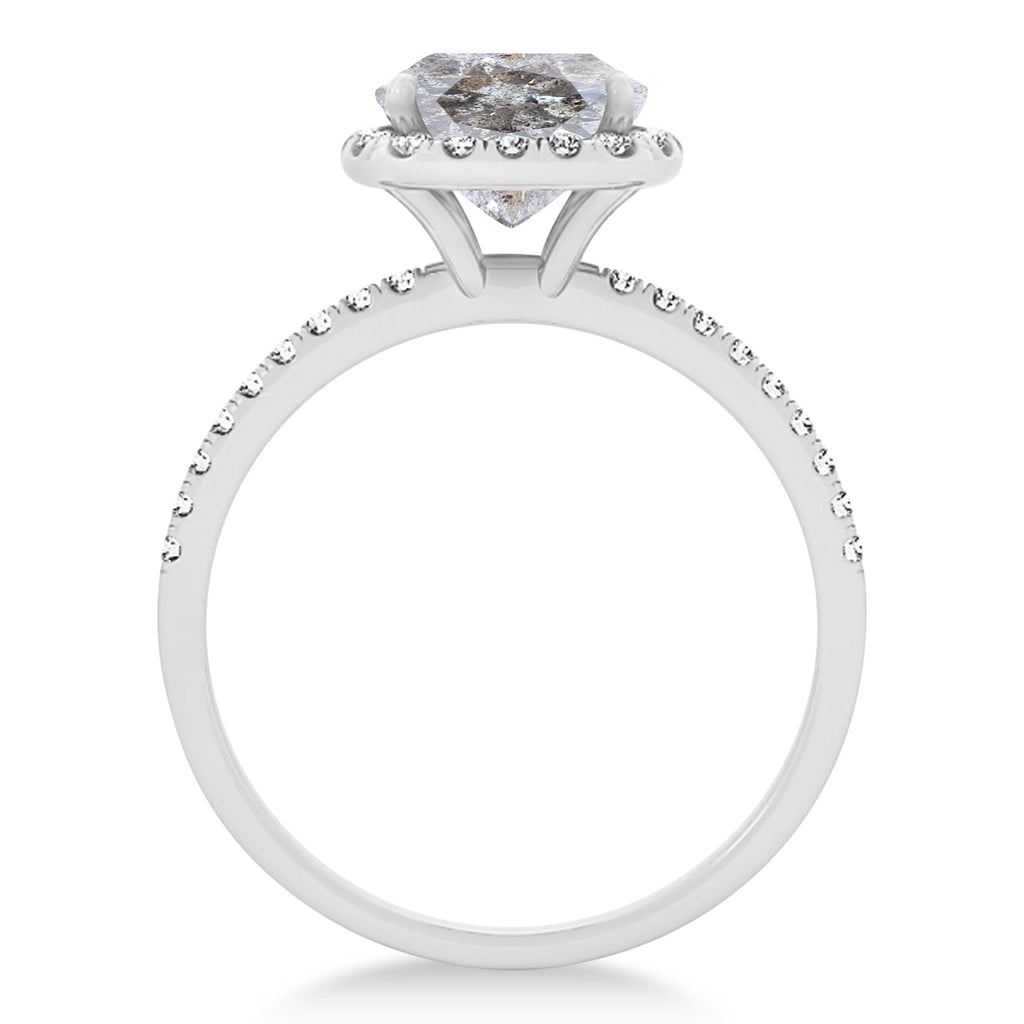 Cushion Salt & Pepper Diamond Halo Engagement Ring French Pave 18k W. Gold 0.70ct