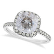 Cushion Salt & Pepper Diamond Halo Engagement Ring French Pave Palladium 0.70ct