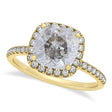 Cushion Salt & Pepper Diamond Halo Engagement Ring French Pave 14k Y. Gold 1.58ct