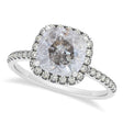 Cushion Salt & Pepper Diamond Halo Engagement Ring French Pave 18k W. Gold 1.58ct