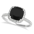 Cushion Black Diamond Halo Engagement Ring French Pave 14k W. Gold 0.70ct