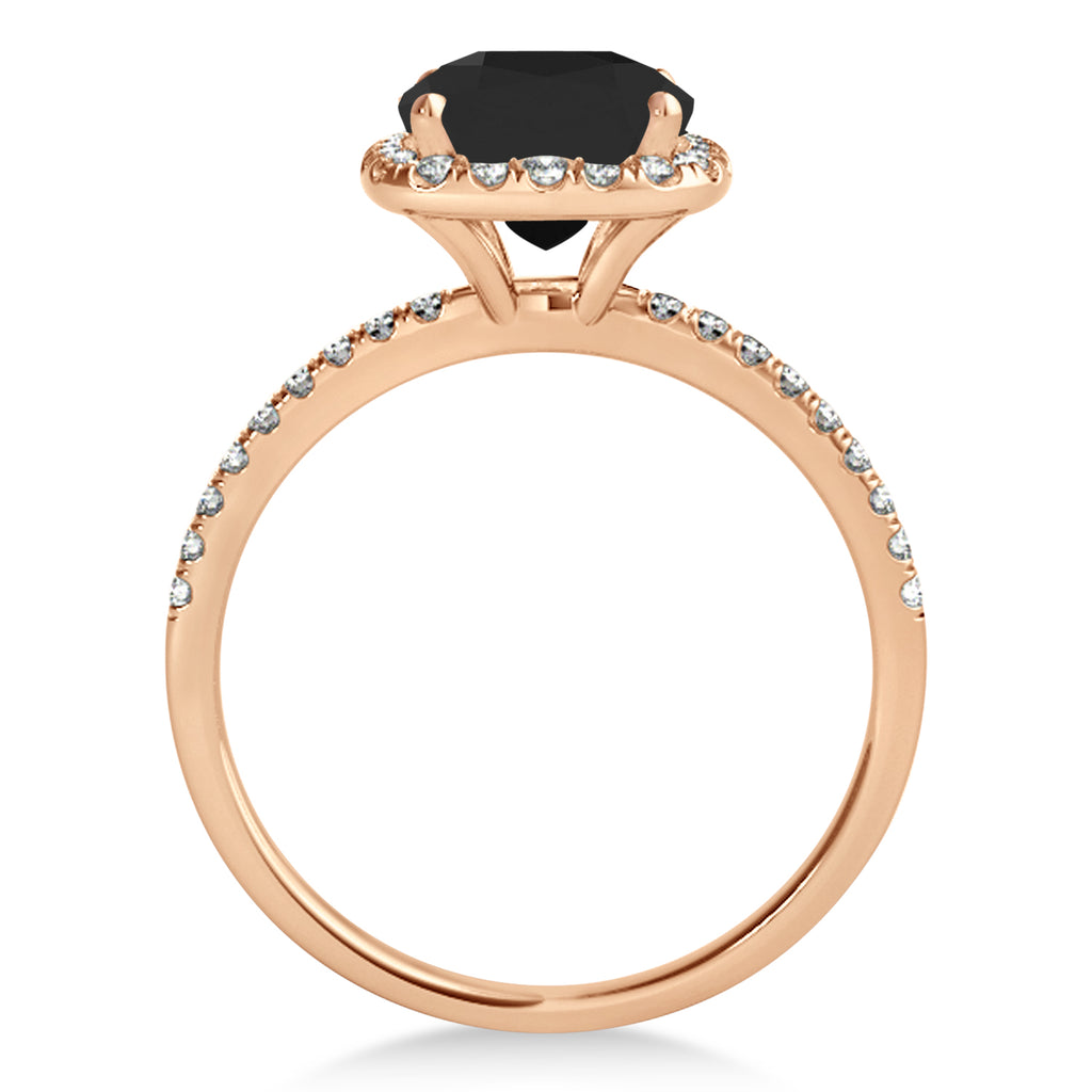 Cushion Black Diamond & Diamond Halo Engagement Ring French Pave 14k R. Gold 1.58ct