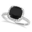 Cushion Black Diamond & Diamond Halo Engagement Ring French Pave 14k W. Gold 1.58ct
