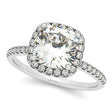 Cushion Moissanite & Diamond Halo Engagement Ring French Pave 14k W. Gold 0.70ct