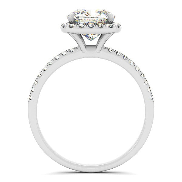 Cushion Moissanite & Diamond Halo Engagement Ring French Pave 18k W. Gold 1.58ct